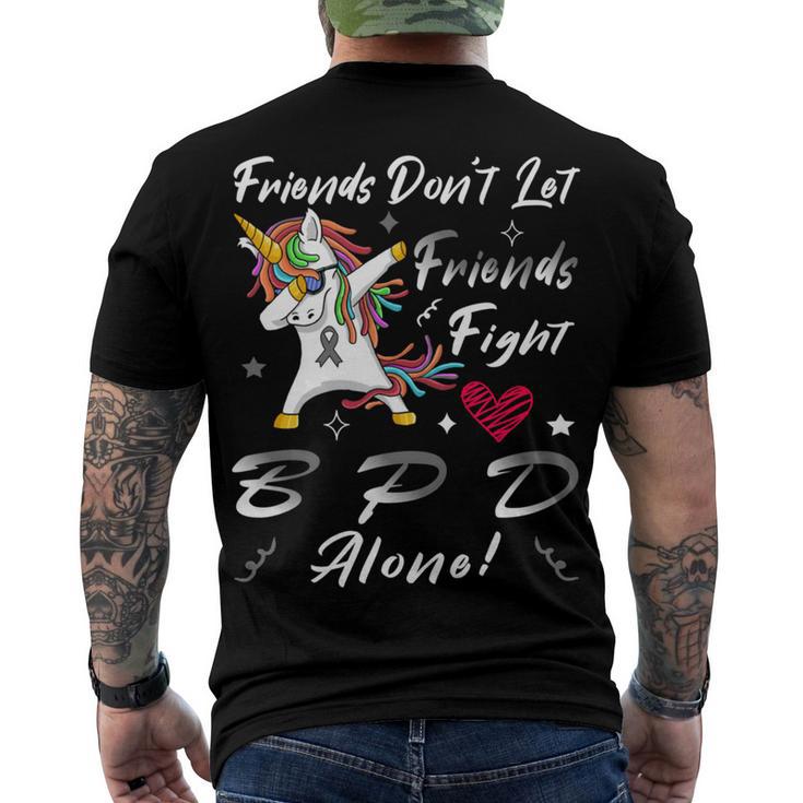 Friends Dont Let Friends Fight Borderline Personality Disorder Bpd Alone  Unicorn Grey Ribbon  Borderline Personality Disorder  Bpd Awareness Men's Crewneck Short Sleeve Back Print T-shirt