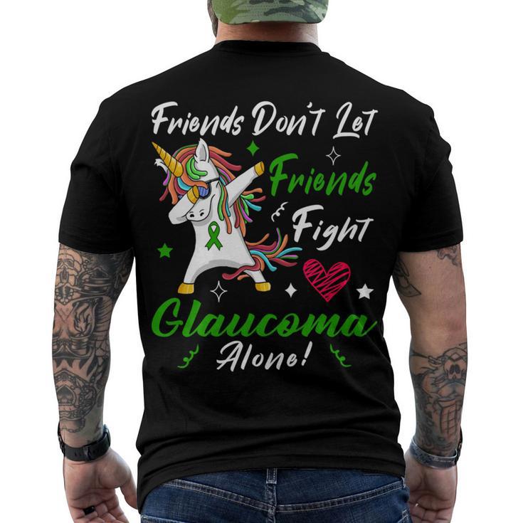 Friends Dont Let Friends Fight Glaucoma Alone  Unicorn Green Ribbon  Glaucoma  Glaucoma Awareness Men's Crewneck Short Sleeve Back Print T-shirt