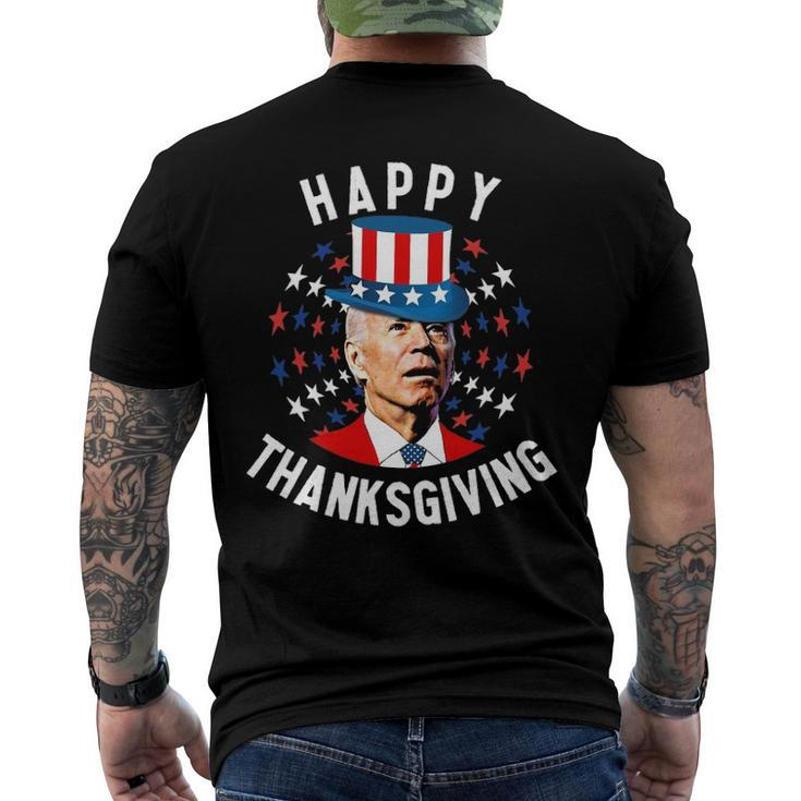 Funny Joe Biden Happy Thanksgiving For Fourth Of July Red White Blue Star Men's Crewneck Short Sleeve Back Print T-shirt