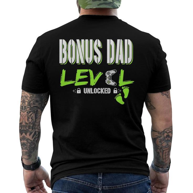 Mens Gaming Bonus Dad Level Unlocked Gamer Leveled Up Fathers Men's Back Print T-shirt
