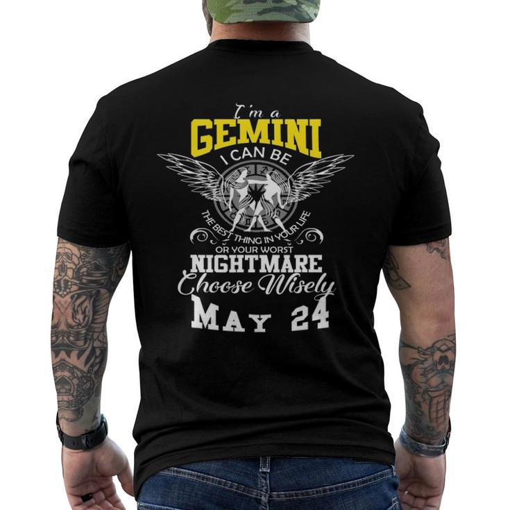 Gemini Zodiac Sign May 24 Horoscope Astrology Men's Back Print T-shirt