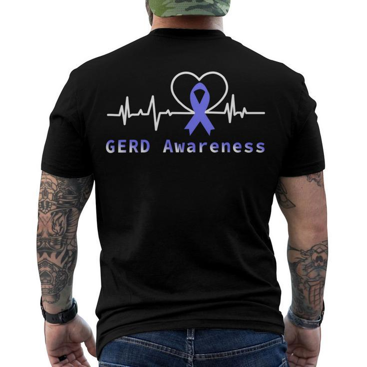 Gerd Awareness Heartbeat  Periwinkle Blue Ribbon  Gastroesophageal Reflux Disease  Gerd Awareness Men's Crewneck Short Sleeve Back Print T-shirt
