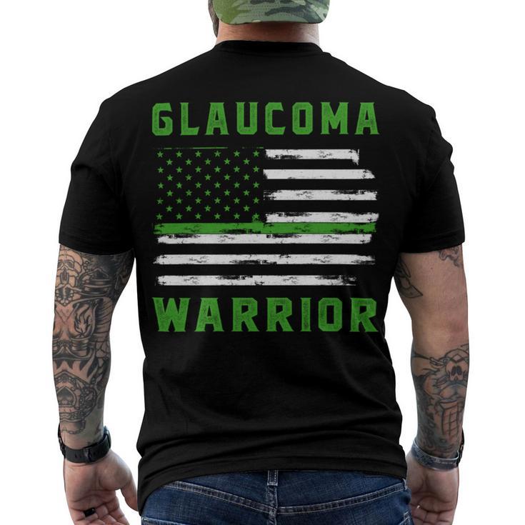 Glaucoma Warrior Usa Flag  United States Flag  Green Ribbon  Glaucoma  Glaucoma Awareness Men's Crewneck Short Sleeve Back Print T-shirt