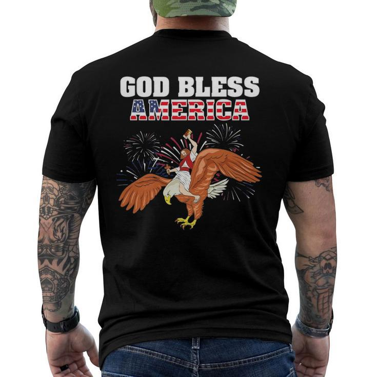 God Bless America Jesus Riding A Bald Eagle Men's Back Print T-shirt