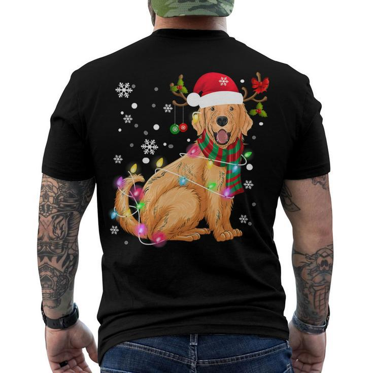 Golden Retriever Dog Wear Santa Hat Reindeer Horn Christmas Men's Crewneck Short Sleeve Back Print T-shirt