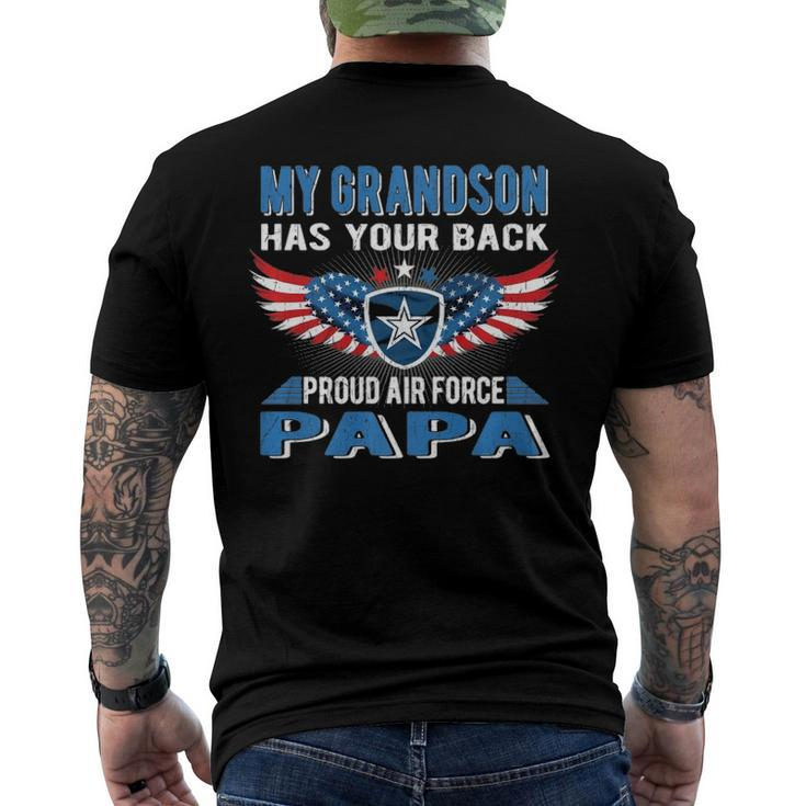 My Grandson Has Your Back Proud Air Force Papa Grandpa Men's Back Print T-shirt