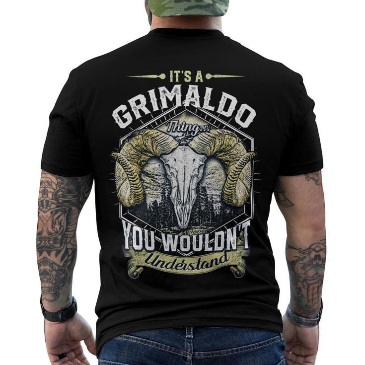 Grimaldo Name Shirt Grimaldo Family Name V2 Men's Crewneck Short Sleeve Back Print T-shirt