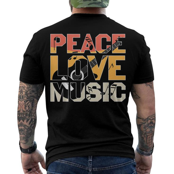 Guitar Retro Peace Love Music Band Guitarist Men's T-shirt Back Print