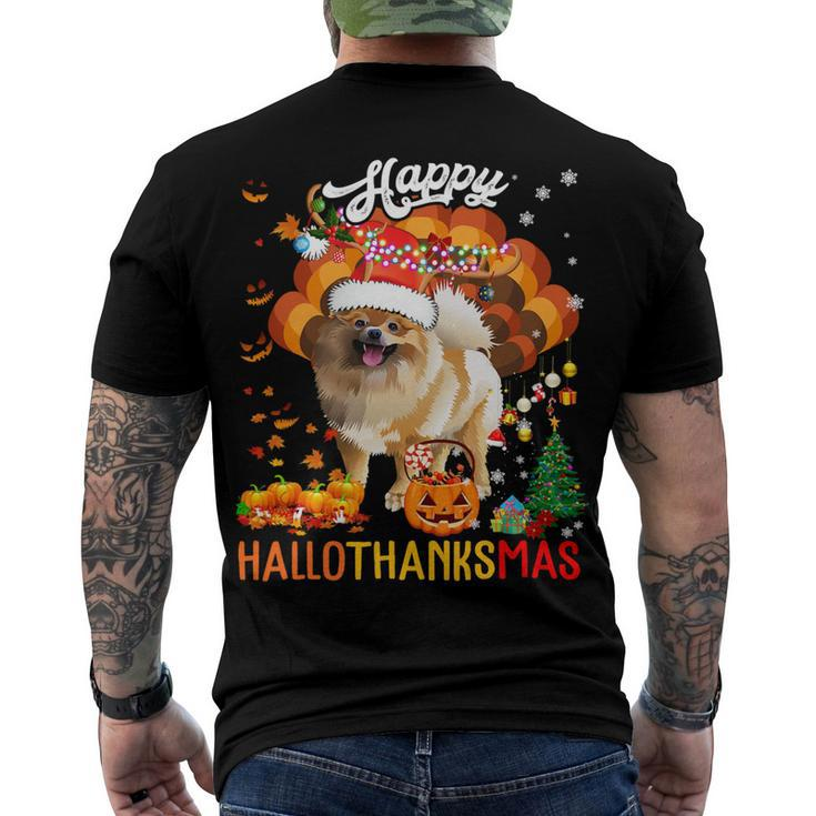 Hallothanksmas Santa Turkey Pumpkin Pomeranian Dog T-Shirt Men's T-shirt Back Print