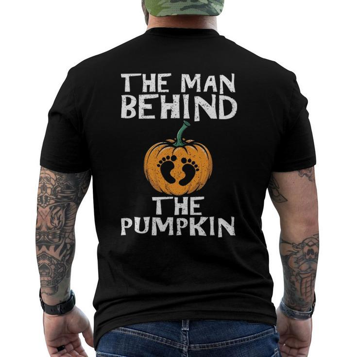 Mens Halloween Pregnancy Dad The Man Behind The Pumpkin Men's Back Print T-shirt