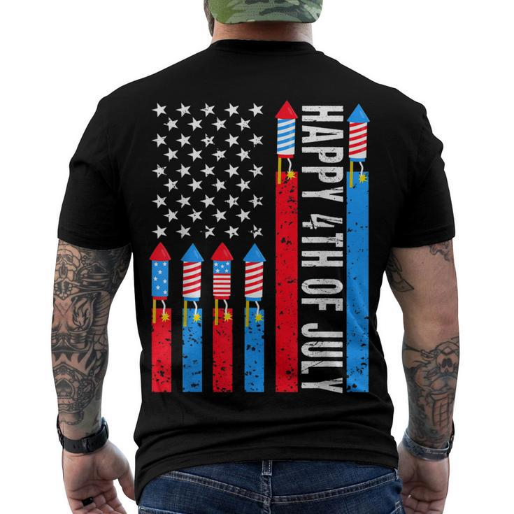 Happy 4Th Of July American Flag Fireworks Patriotic Outfits Men's Back Print T-shirt
