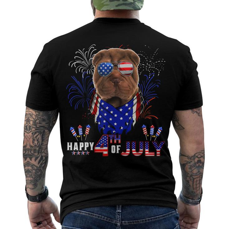 Happy 4Th Of July American Flag Shar Pei Sunglasses Men's T-shirt Back Print