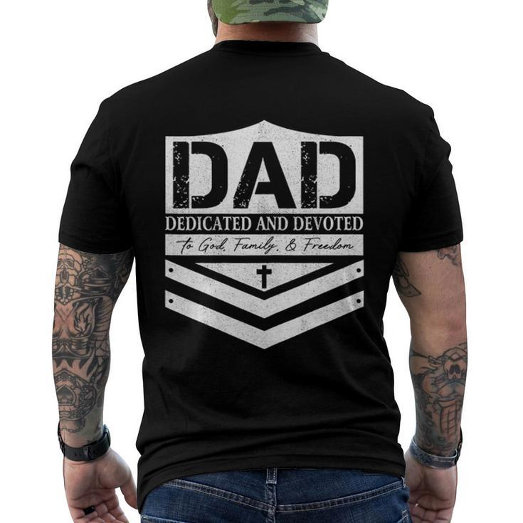 Happy Fathers Day Dad Dedicated And Devoted  Men's Crewneck Short Sleeve Back Print T-shirt