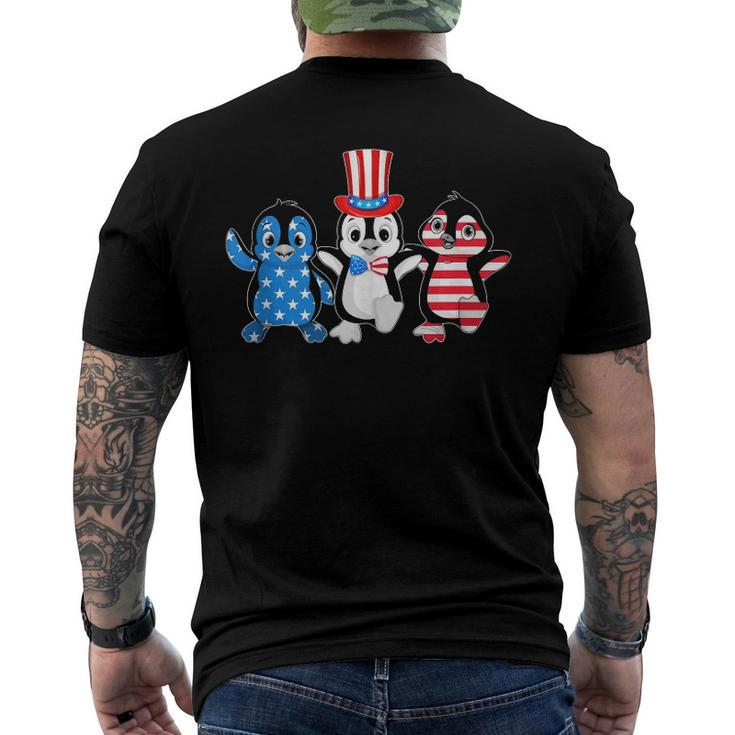 Happy Fourth Of July Patriotic Animals Penguin Usa Flag Men's Back Print T-shirt