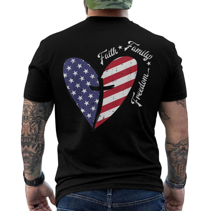Heart Cross Faith Fourth 4Th Of July Patriotic Christians Men's T-shirt Back Print