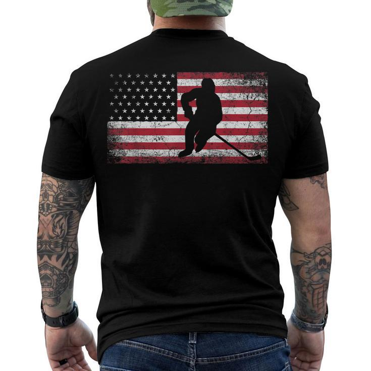 Hockey American Flag 4Th Of July Patriotic Usa Dad Men Son Men's T-shirt Back Print
