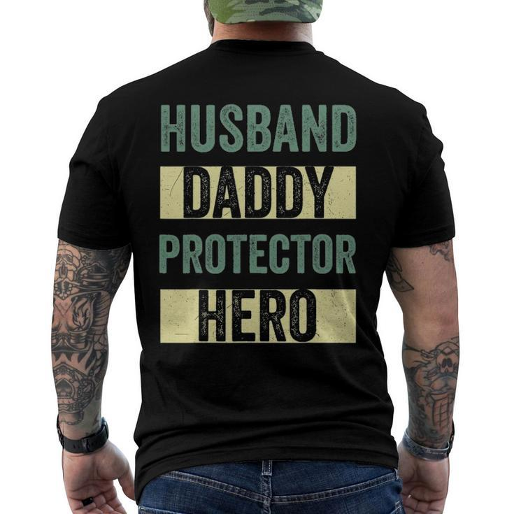 Husband Daddy Protector Hero Fathers Day Tee For Dad Wife Men's Back Print T-shirt