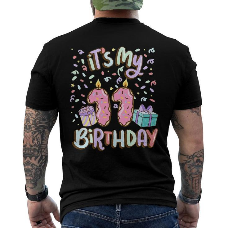 Its My 11Th Birthday Cake Donut 11 Years Old Confetti Men's Back Print T-shirt