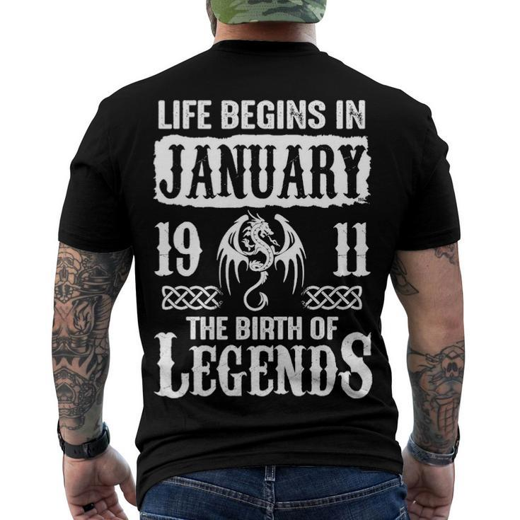 January 1911 Birthday Life Begins In January 1911 Men's T-Shirt Back Print