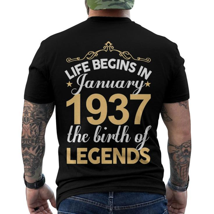 January 1937 Birthday Life Begins In January 1937 V2 Men's T-Shirt Back Print