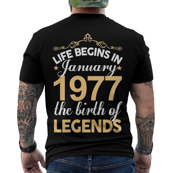 January 1977 Birthday Life Begins In January 1977 V2 Men's T-Shirt Back Print