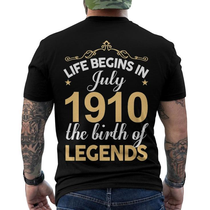 July 1910 Birthday Life Begins In July 1910 V2 Men's T-Shirt Back Print