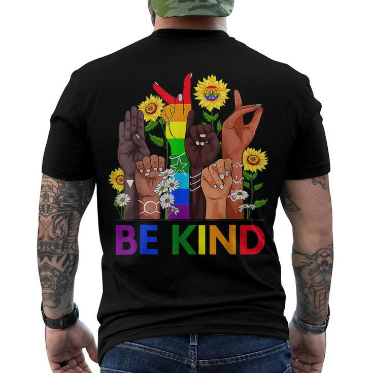 Be Kind Sign Language Hand Talking Lgbtq Flag Gay Pride Men's Back Print T-shirt