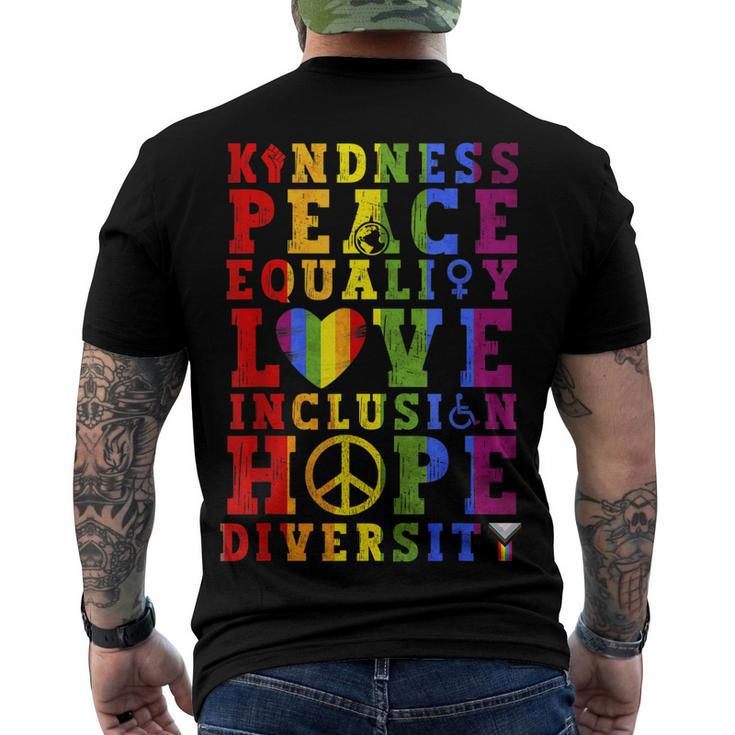 Kindness Equality Love Lgbtq Rainbow Flag Gay Pride Month Men's Back Print T-shirt