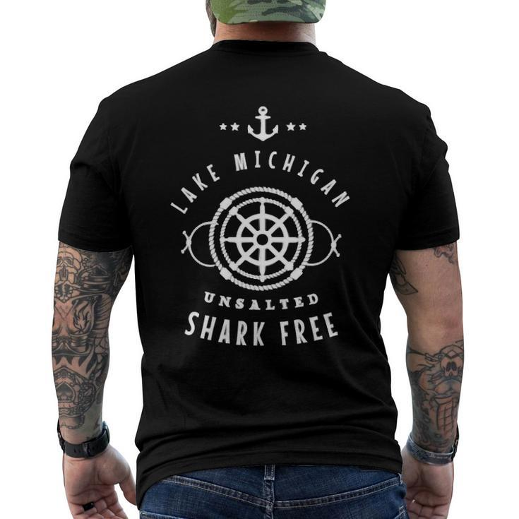 Lake Michigan Unsalted Shark Free Great Lakes Fishing Boat Men's Back Print T-shirt
