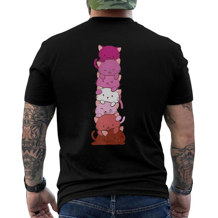 Lesbian Pride Flag Cute Pink Kawaii Cat Stack Anime Art Men's Back Print T-shirt