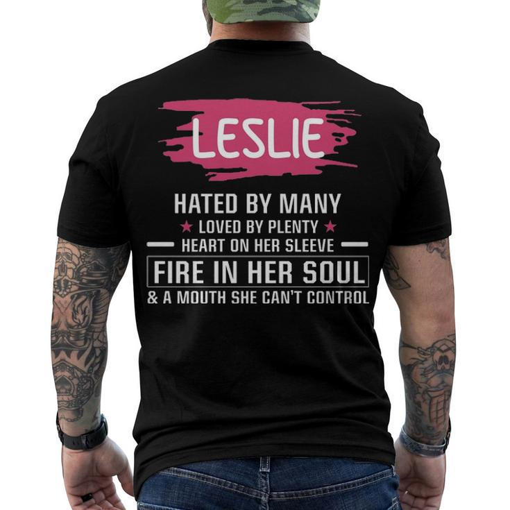 Leslie Name Leslie Hated By Many Loved By Plenty Heart On Her Sleeve Men's T-Shirt Back Print