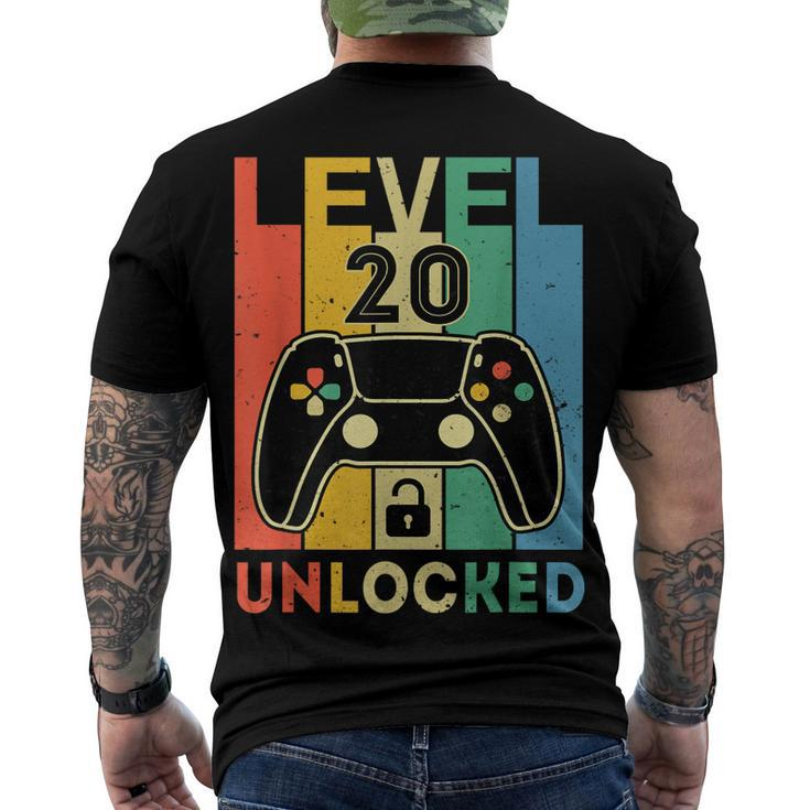 Level 20 Unlocked Retro Vintage Video Gamer 20Th Birthday Men's T-shirt Back Print