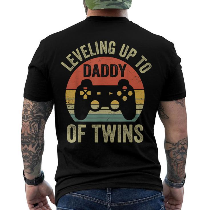 Leveling Up To Daddy Of Twins Expecting Dad Video Gamer Men's T-shirt Back Print