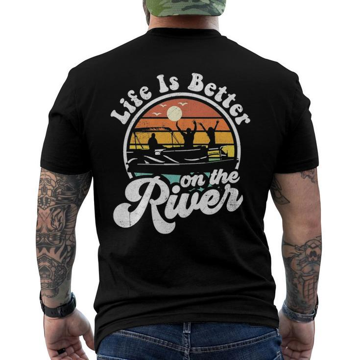 Life Is Better At The River Pontoon Boat Boating Men's Back Print T-shirt