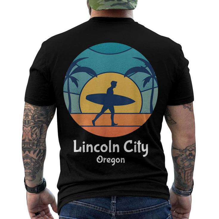 Lincoln City Oregon Surfing Surfer Vintage Sunset Surf Beach Men's T-shirt Back Print