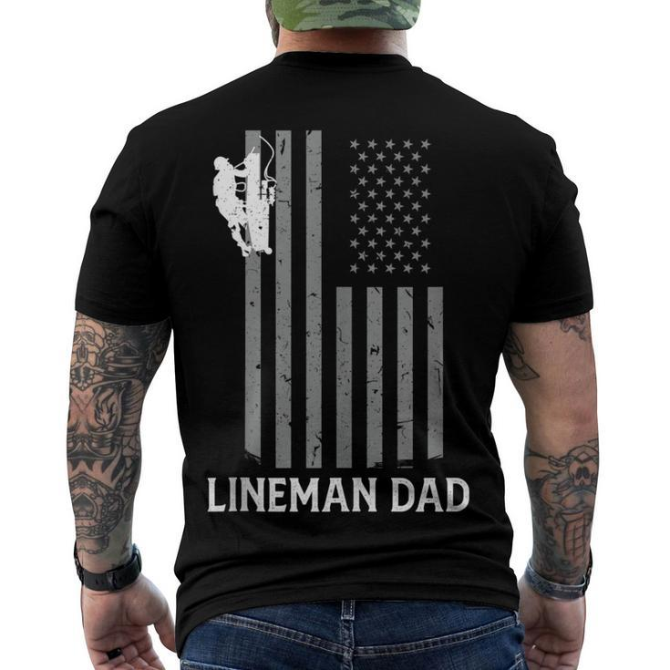 Mens Lineman Dad American Flag Electric Cable Mens Lineman Men's T-shirt Back Print