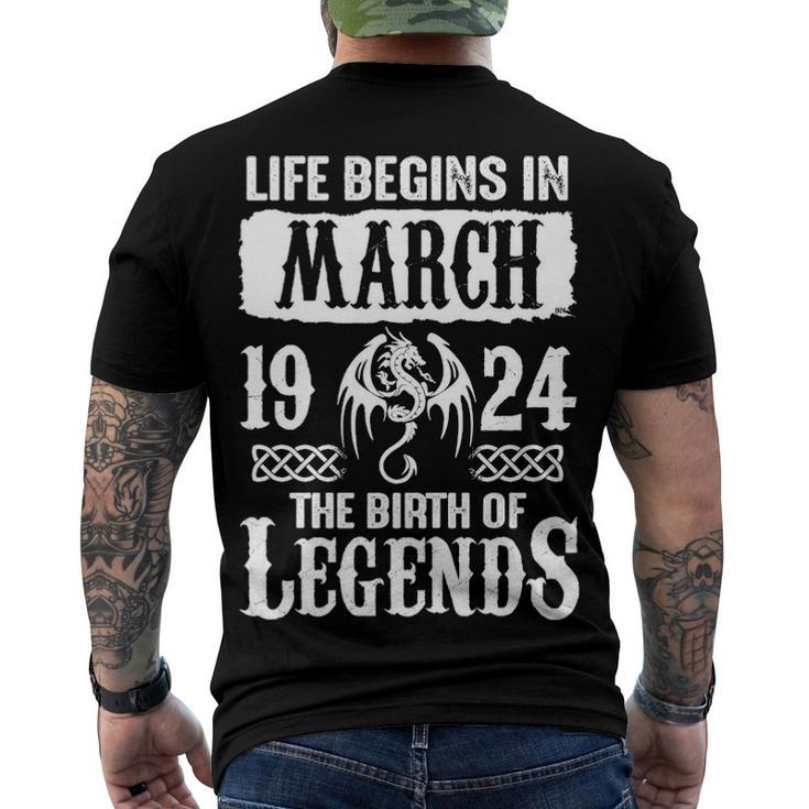 March 1924 Birthday Life Begins In March 1924 Men's T-Shirt Back Print
