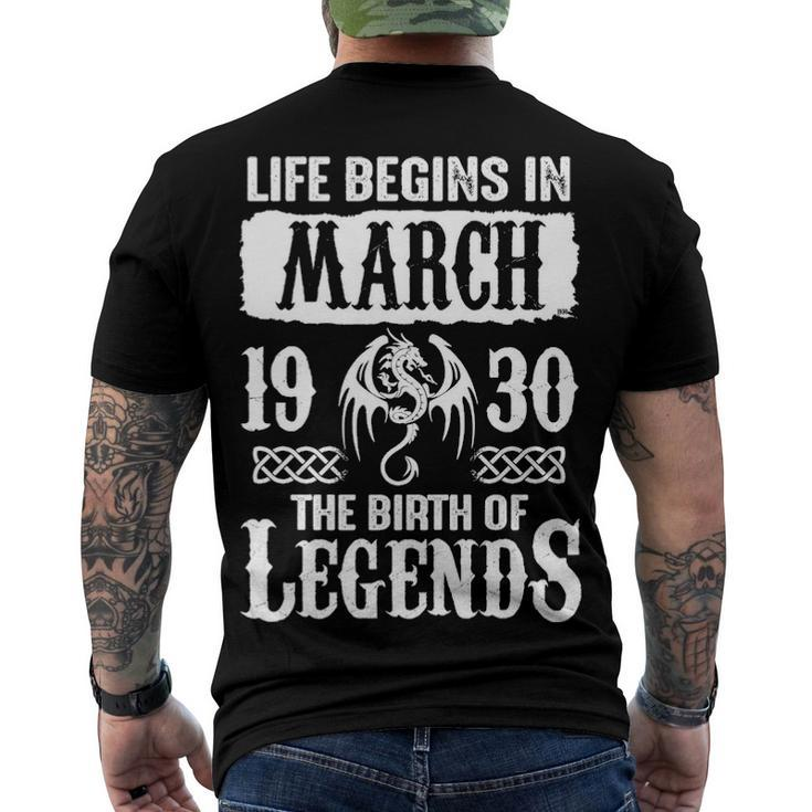 March 1930 Birthday Life Begins In March 1930 Men's T-Shirt Back Print