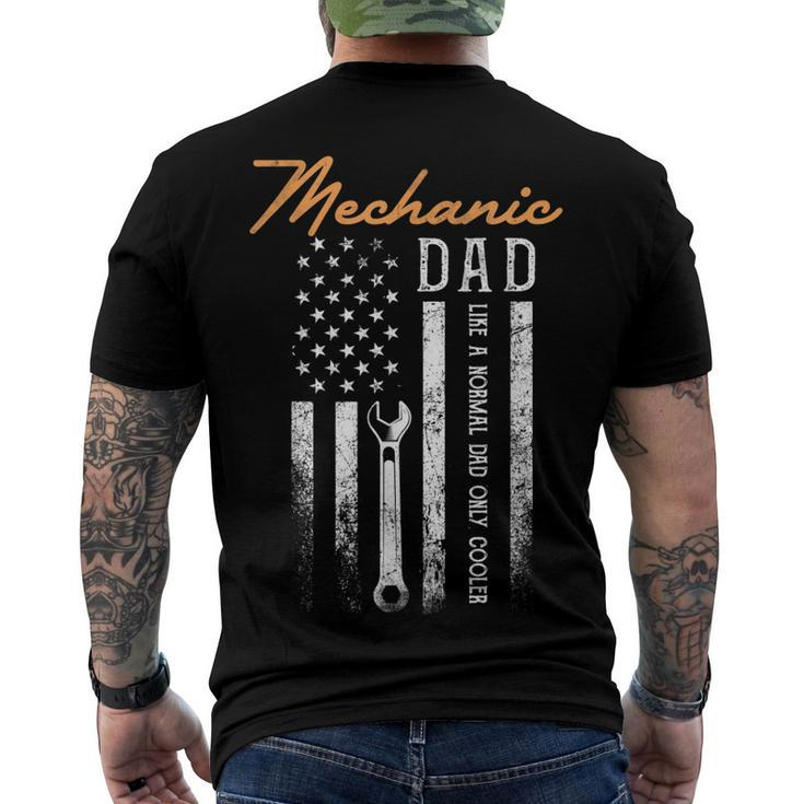 Mens Mechanic Dad Like A Normal Dad Only Cooler Usa Flag Men's Back Print T-shirt