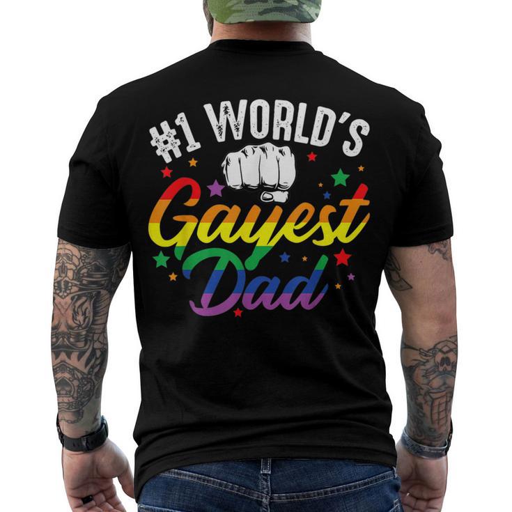 Mens 1 Worlds Gayest Dad Funny Fathers Day Lgbt Pride Rainbow 14 Shirt Men's Crewneck Short Sleeve Back Print T-shirt