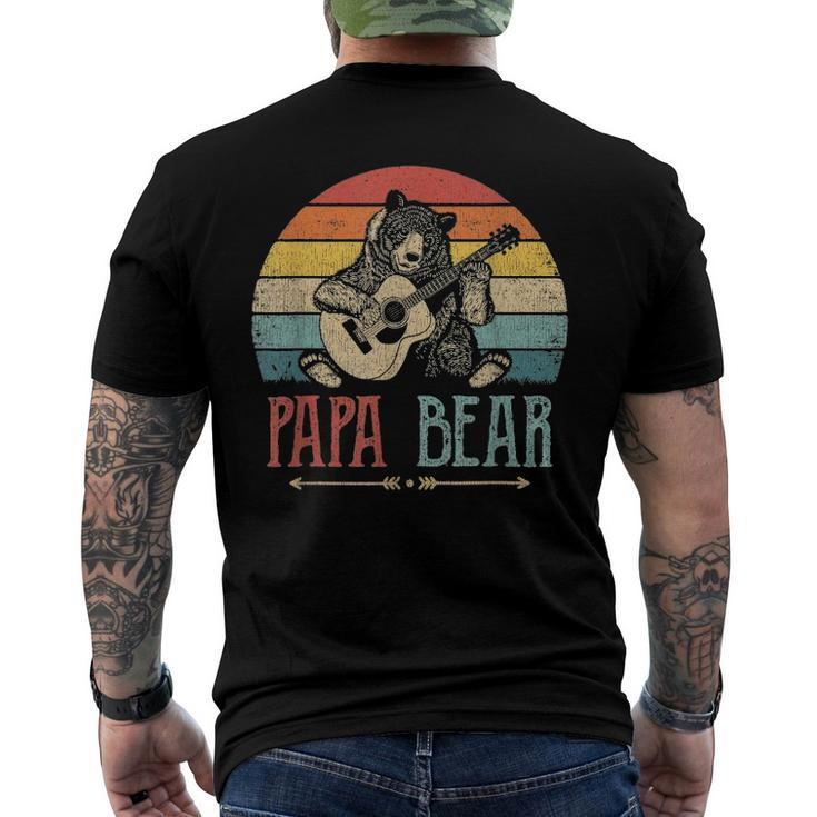 Mens Cute Papa Bear Vintage Fathers Day Retro Dad Guitar Men's Crewneck Short Sleeve Back Print T-shirt