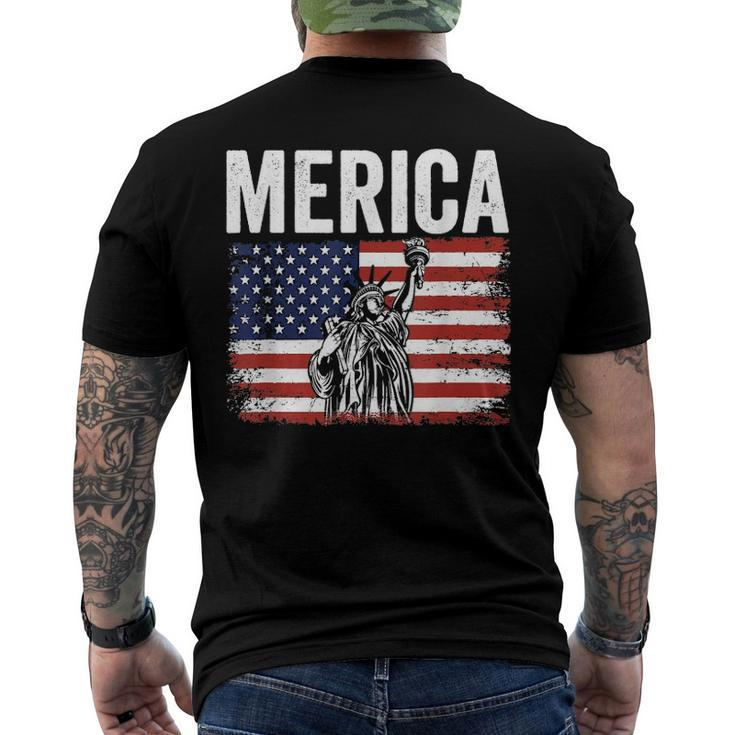 Merica Patriotic Apparel Statue Of Liberty American Flag Men's Back Print T-shirt