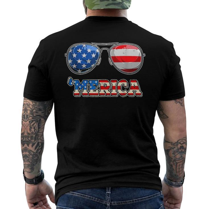Merica Sunglasses 4Th Of July Patriotic American Flag Men's Back Print T-shirt