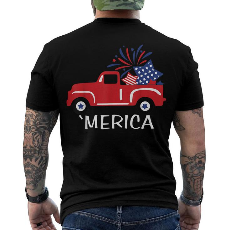 Merica Truck 4Th Of July Boys Girls Men Women Usa Flag Men's T-shirt Back Print