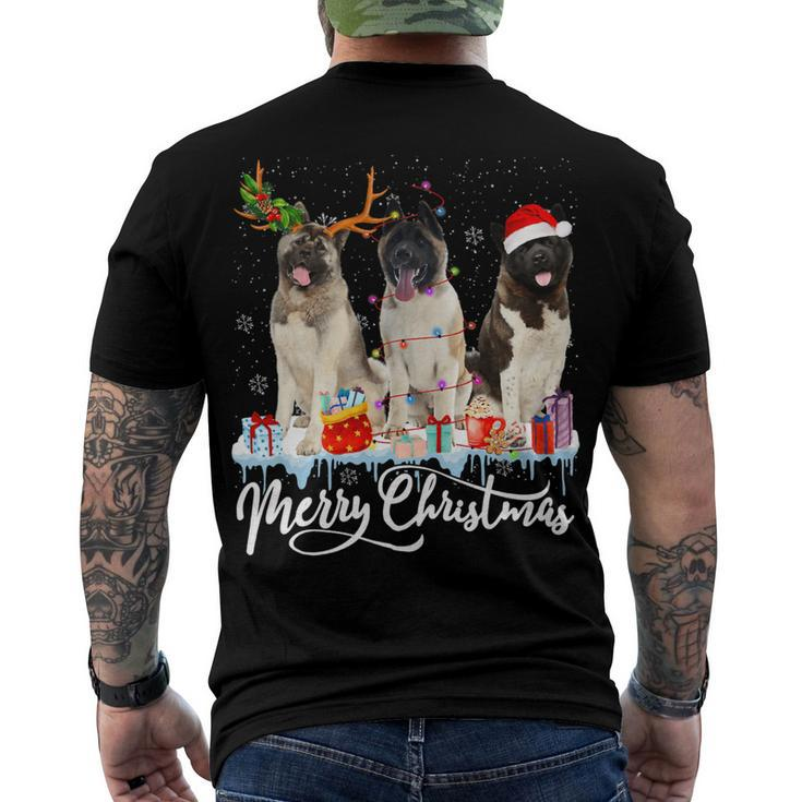 Merry Christmas American Akita Santa Light Reindeer Snow T-Shirt Men's T-shirt Back Print