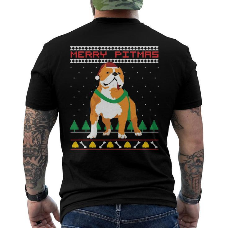 Merry Pitmas Pitbull Santa Claus Dog Ugly Christmas Men's Back Print T-shirt