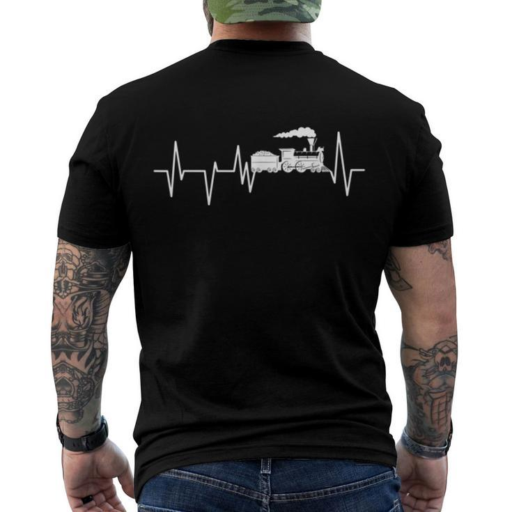 Model Train Heartbeat ECG Locomotive Railroad Collector  Men's Crewneck Short Sleeve Back Print T-shirt