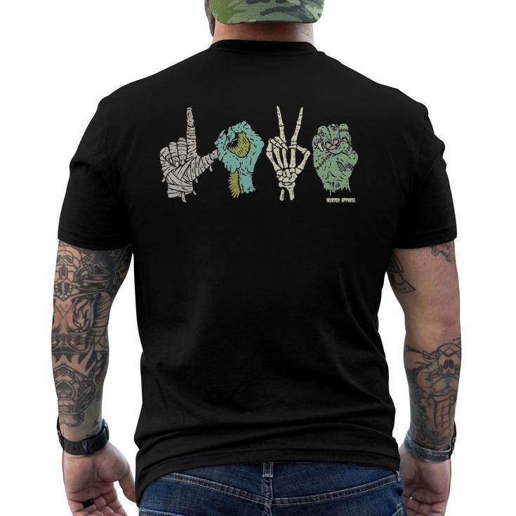 Monster Love Sign Language Spooky Men's Back Print T-shirt