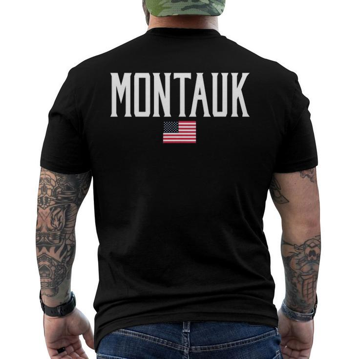 Montauk Ny American Flag Vintage White Text Men's Back Print T-shirt