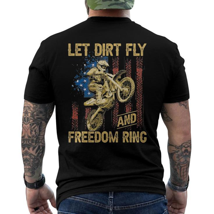 Motorcycle Let Dirt Fly And Freedom Ring Independence Day Men's Back Print T-shirt